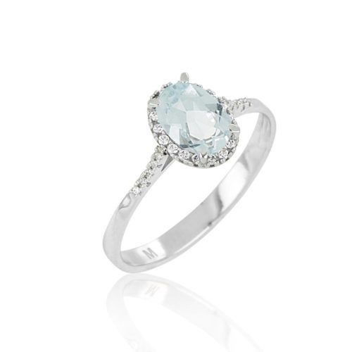 Ring in 18 kt white gold, with aquamarine and diamonds - AD1084/AC-LB