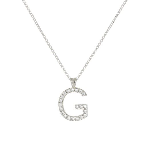 Necklace in 18kt white gold, with customizable initial in diamonds - CFF038