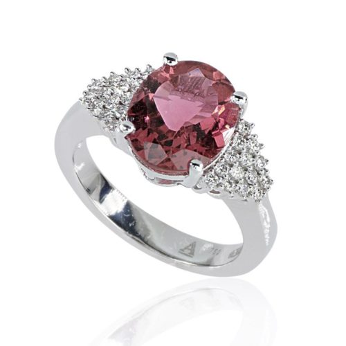 Rhodium-plated 18 kt white gold ring with oval-cut Natural Pink Tourmaline - AD1129/TR-LB